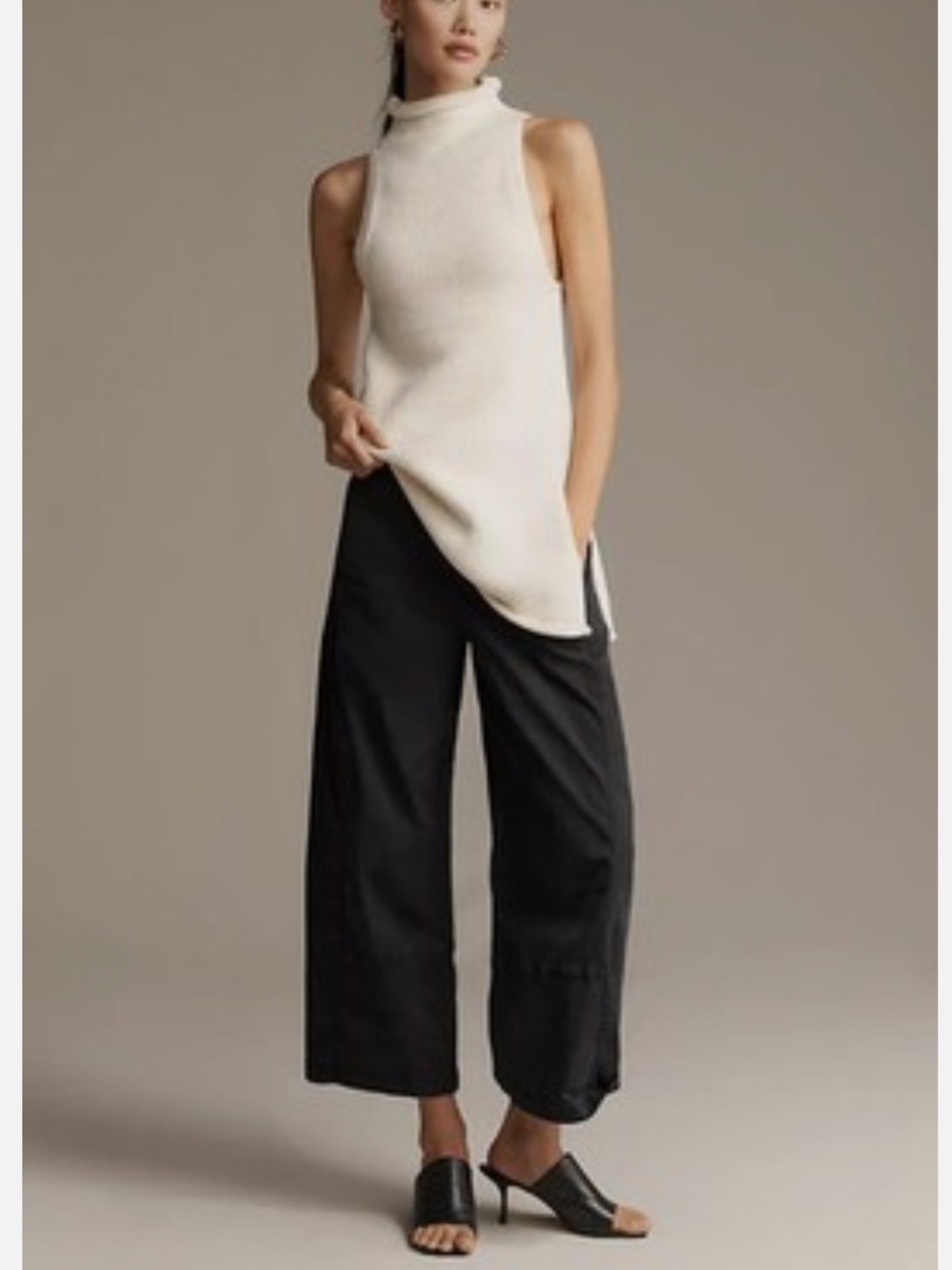 Pilcro Izzie Barrel relaxed pull on Wide-Leg charcoal Black Pants M